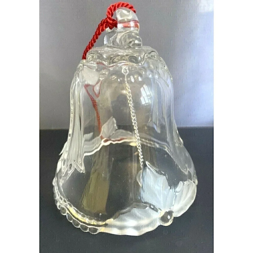 Hand Cut Crystal Bell Christmas Ornament Red Corded Bow German Home Beautiful